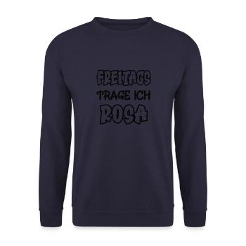 Freitags trage ich rosa Spruch Farbe rosa - Unisex Pullover - Navy - Vorne - Alina (178cm) & Michal (187cm)