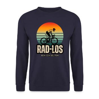 Lustiger Rennrad-Spruch - Rad los bin ich selten - Unisex Pullover - Navy - Vorne - Alina (178cm) & Michal (187cm)