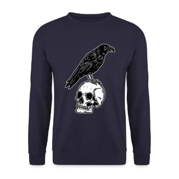 Halloween - Rabe auf Totenschädel - Kähe 2tone - Unisex Pullover - Navy - Vorne - Alina (178cm) & Michal (187cm)