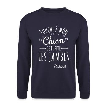 Touche À Mon Chien Pète Les Jambes Humour Chien - Sweat-shirt Unisexe - marine - Devant - Alina (178cm) & Michal (187cm)