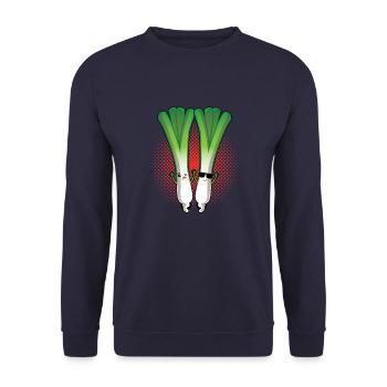 Zwei Stangen Lauch - Unisex Pullover - Navy - Vorne - Alina (178cm) & Michal (187cm)