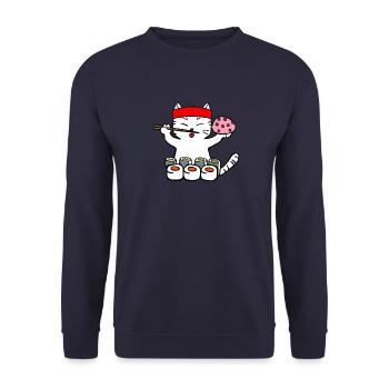 Cat eats sushi with chopsticks - Unisex Sweatshirt - navy - Front - Alina (178cm) & Michal (187cm)