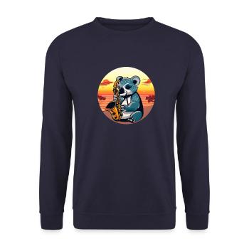 Koala spielt Saxofon beim Sonnenuntergang - Unisex Pullover - Navy - Vorne - Alina (178cm) & Michal (187cm)