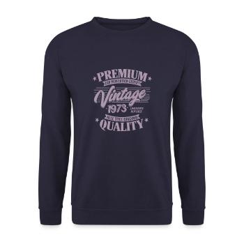 Vintage 1973 Geburtstag Sprüche "Limitierte - Unisex Pullover - Navy - Vorne - Alina (178cm) & Michal (187cm)