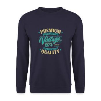 Vintage 1973 Geburtstag Sprüche "Limitierte - Unisex Pullover - Navy - Vorne - Alina (178cm) & Michal (187cm)