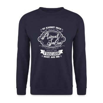 Du kannst die Friseurin nicht aus mir holen - Unisex Pullover - Navy - Vorne - Alina (178cm) & Michal (187cm)