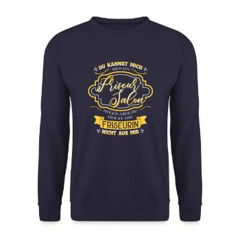 Du kannst die Friseurin nicht aus mir holen - Unisex Pullover - Navy - Vorne - Alina (178cm) & Michal (187cm)