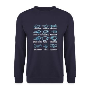 Seemannsknoten zum Segeln und Motorboot fahren - Unisex Pullover - Navy - Vorne - Alina (178cm) & Michal (187cm)