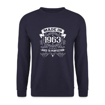 60e anniversaire né en 1963 - fabriqué en 1963 - Sweat-shirt Unisexe - marine - Devant - Alina (178cm) & Michal (187cm)