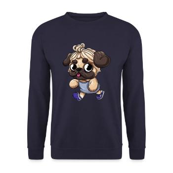 Sporty pug: Fit and active on the road - Unisex Sweatshirt - navy - Front - Alina (178cm) & Michal (187cm)