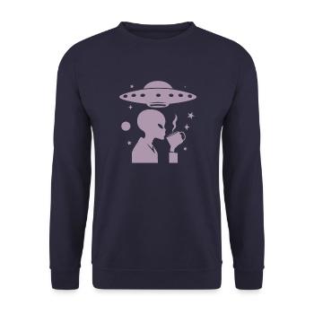 Alien Silhouette with Coffee & UFO - Unisex Sweatshirt - navy - Front - Alina (178cm) & Michal (187cm)