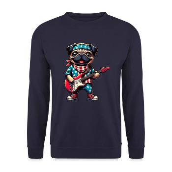 Pug Guitarist - Unisex Sweatshirt - navy - Front - Alina (178cm) & Michal (187cm)