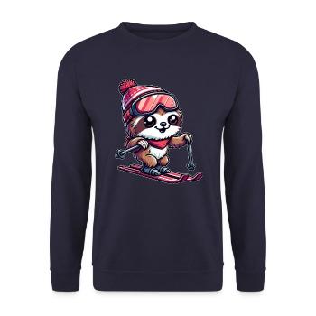 Sloth Skier Winter Vacation Fun - Unisex Sweatshirt - navy - Front - Alina (178cm) & Michal (187cm)