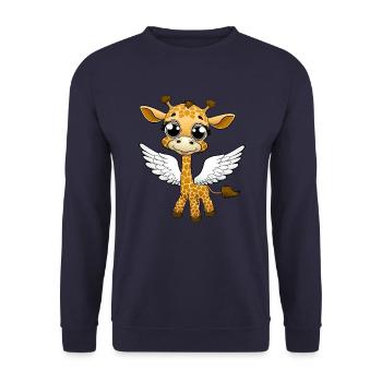 Une jolie girafe de dessin animé est un ange avec des ailes - Sweat-shirt Unisexe - marine - Devant - Alina (178cm) & Michal (187cm)