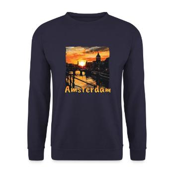 Amsterdam Stadt Sonnenuntergang Kanal Violette - Unisex Pullover - Navy - Vorne - Alina (178cm) & Michal (187cm)