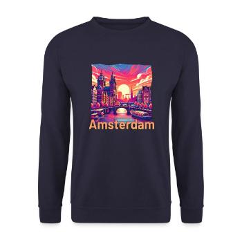 Amsterdam Sonnenuntergang Kanal Violette Grunge - Unisex Pullover - Navy - Vorne - Alina (178cm) & Michal (187cm)