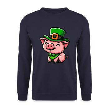Niedliches St. Patrick Schwein Cartoon - Unisex Pullover - Navy - Vorne - Alina (178cm) & Michal (187cm)