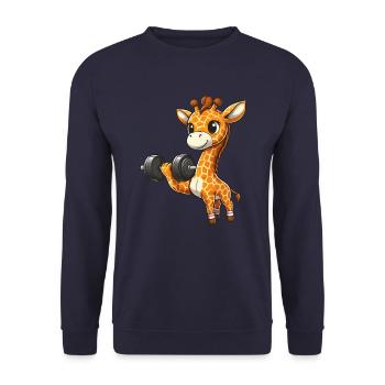 Giraffe beim Bankdrücken Workout - Unisex Pullover - Navy - Vorne - Alina (178cm) & Michal (187cm)
