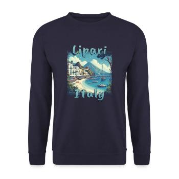 Lipari Italien Grunge Strand Berge - Unisex Pullover - Navy - Vorne - Alina (178cm) & Michal (187cm)