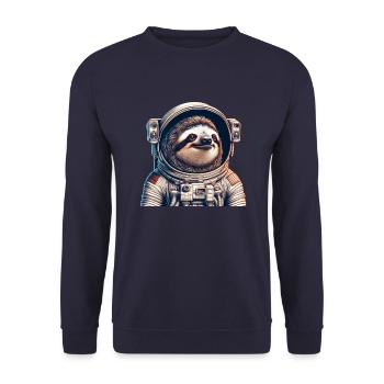 Nachdenkliches Faultier Astronaut - Unisex Pullover - Navy - Vorne - Alina (178cm) & Michal (187cm)