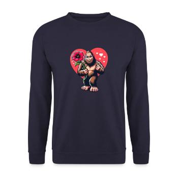 Bigfoot with Flower - Spring Love - Unisex Sweatshirt - navy - Front - Alina (178cm) & Michal (187cm)