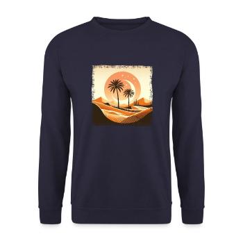 Sahara Wüste & Palme bei Sonnenuntergang - Unisex Pullover - Navy - Vorne - Alina (178cm) & Michal (187cm)