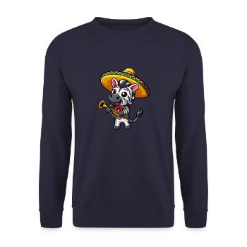 Cinco de Mayo Zebra: Trumpeter in Black and White - Unisex Sweatshirt - navy - Front - Alina (178cm) & Michal (187cm)