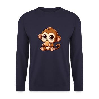 Affe Schimpanse nascht Cookies - Unisex Pullover - Navy - Vorne - Alina (178cm) & Michal (187cm)