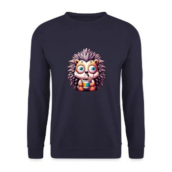 Hedgehog with Coffee Caffeine Shock - Unisex Sweatshirt - navy - Front - Alina (178cm) & Michal (187cm)
