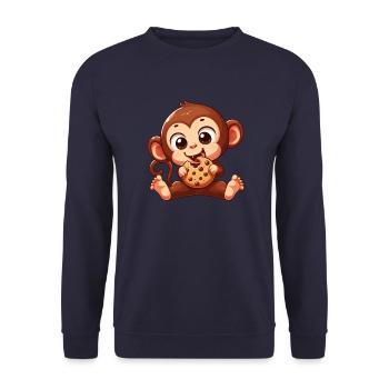 Cute Chimpanzee with Cookie Cartoon - Unisex Sweatshirt - navy - Front - Alina (178cm) & Michal (187cm)