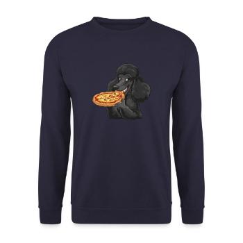 Schwarzer Pudel Pizza Comic - Unisex Pullover - Navy - Vorne - Alina (178cm) & Michal (187cm)