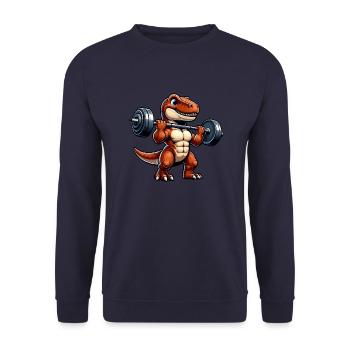 T-Rex Hanteltraining Fitness Motiv - Unisex Pullover - Navy - Vorne - Alina (178cm) & Michal (187cm)