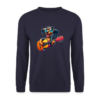 Dackel Gitarrist Gitarre Musik Hund - Unisex Pullover - Navy - Vorne - Alina (178cm) & Michal (187cm)