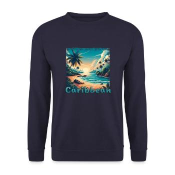 Karibischer Urlaub am Strand Amerika im Grunge-Sti - Unisex Pullover - Navy - Vorne - Alina (178cm) & Michal (187cm)