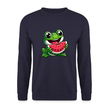 Frog With Watermelon Fruity Funny - Unisex Sweatshirt - navy - Front - Alina (178cm) & Michal (187cm)