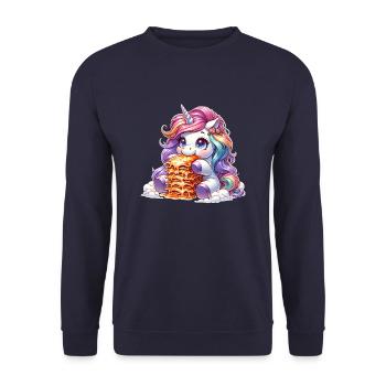 Einhorn Italienische Lasagne Zauberhaft - Unisex Pullover - Navy - Vorne - Alina (178cm) & Michal (187cm)