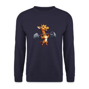 Giraffe Gewichtheber Workout Hantel Fitness - Unisex Pullover - Navy - Vorne - Alina (178cm) & Michal (187cm)