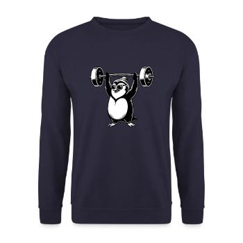 Pingouin avec haltère haltérophile entraînement fitness - Sweat-shirt Unisexe - marine - Devant - Alina (178cm) & Michal (187cm)