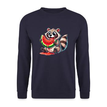 Raccoon Melon Watermelon Cute Cartoon Summer - Unisex Sweatshirt - navy - Front - Alina (178cm) & Michal (187cm)