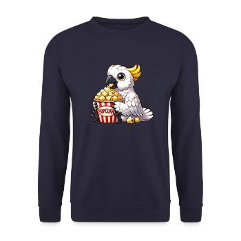 Drôle Cacatoès Oiseau de paradis Popcorn Cinéma Fun - Sweat-shirt Unisexe - marine - Devant - Alina (178cm) & Michal (187cm)