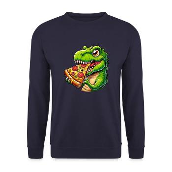 T-Rex Dinosaur with Pizza Cheese Olives Fun - Unisex Sweatshirt - navy - Front - Alina (178cm) & Michal (187cm)