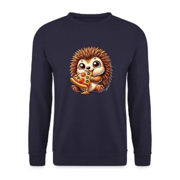 Funny Hedgehog Pizza Olives Cheese Fast Food Comic - Unisex Sweatshirt - navy - Front - Alina (178cm) & Michal (187cm)