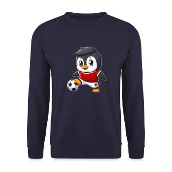 Niedlicher Pinguin Fußball Spieler Cartoon - Unisex Pullover - Navy - Vorne - Alina (178cm) & Michal (187cm)
