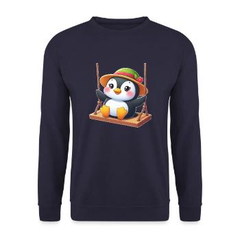 Penguin on Swing Playground Swings Fun - Unisex Sweatshirt - navy - Front - Alina (178cm) & Michal (187cm)