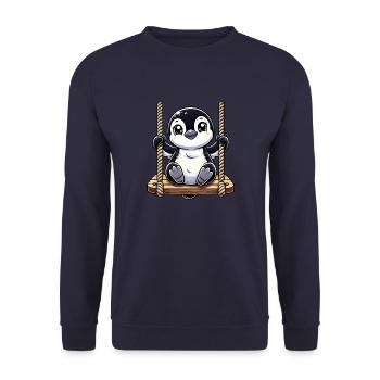 Penguin Swings Playground Fun Animal Cartoon - Unisex Sweatshirt - navy - Front - Alina (178cm) & Michal (187cm)