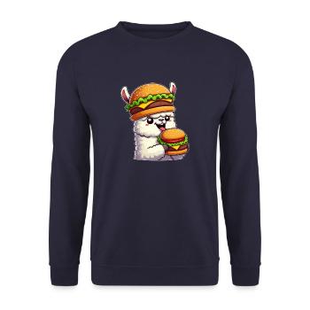 Lama Alpaga Cheeseburger Chapeau Fantaisiste - Sweat-shirt Unisexe - marine - Devant - Alina (178cm) & Michal (187cm)