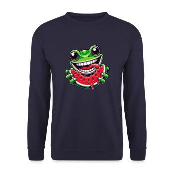Frosch mit Wassermelone fruchtig Sommer Frucht - Unisex Pullover - Navy - Vorne - Alina (178cm) & Michal (187cm)