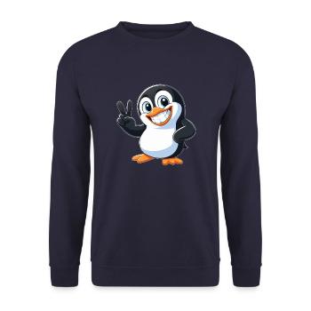Cute Penguin Cartoon with Teeth Joy Peace - Unisex Sweatshirt - navy - Front - Alina (178cm) & Michal (187cm)