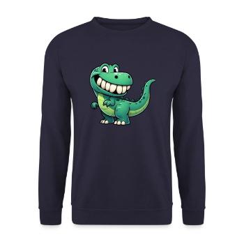 Cute T-Rex cartoon shy grinning - Unisex Sweatshirt - navy - Front - Alina (178cm) & Michal (187cm)