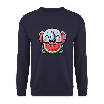 Cute elephant with watermelon summer joy - Unisex Sweatshirt - navy - Front - Alina (178cm) & Michal (187cm)